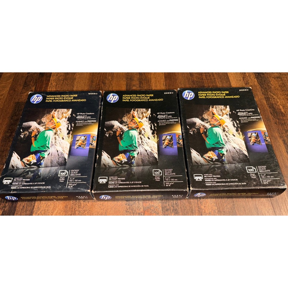 HP Advanced Photo‎ Paper 4x6 Glossy 300 Sheets Total 3 Packs Q6638A Inkjet Paper